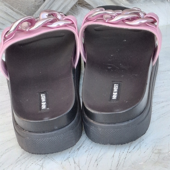 Nine West Platform Slides Chain Detail Pink Slip-On Flat Sandals Women Size 10 - Picture 12 of 16